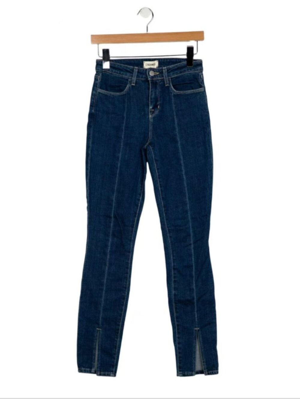 L'Agence Skinny Leg Jeans Size 24 — Dark Wash Ankle Slit